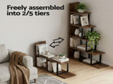 Artiss 5 Tiers Bookshelf Ladder Corner Shelf Bookcase Walnut FUR-T-LSHLEF-5T-WD