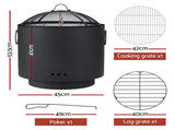 Grillz Fire Pit BBQ Portable Deep Bowl Outdoor Fireplace FPIT-BBQ-4542-BK