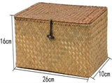 Handwoven Rattan Storage Box with Lid and Removable Dividers, 26 x 16 x 10 cm V1188-MS-731-123