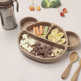 Grosmimi Bear Silicone Suction Food Plate with Silicone Lid Oatmeal DTK10877
