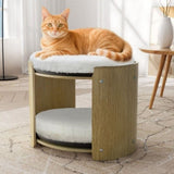 Elevated Double Cat Bed 2-Tier Wooden Plush Kitten Lounge V178-66928
