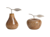 Set 2 Asst Handcrafted Apple & Pear W Antique Silver Leaf 17cm V637-59071APL