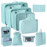 Multi-Size Travel Packing Organizer Bags With Cosmetic Pouch & Hanging Toiletry Bag, 9 Pcs V1221-XM-LB2572-GM101