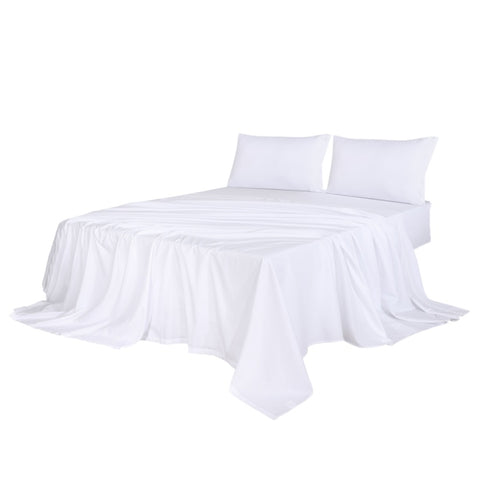 Dreamz 4pcs Double Size 100% Bamboo Bed Sheet Set in White Colour BED1016-D-WH