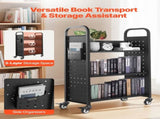 Rolling Library Book Cart, 150 kg Capacity, 77 x 38 x 122 cm Library Cart, Single Sided L-Shaped V952-LXTSGTCHS330DC6LE001V0