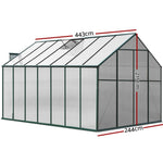 Green Fingers Greenhouse 4.43x2.44x2.15M Aluminium Polycarbonate Green House Garden Shed GH-ALU-443X244-GN-AB