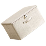 Beige Fabric Storage Bin with Password Lock, Foldable Lightweight Organizer for Clothes, Underwear, V1369-AZ3-W-15700