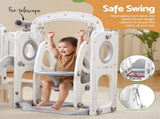 Keezi Kids Slide Swing Set Basketball Hoop Ring Football Outdoor Toys 132cm grey KPS-SLIDE-1125-4IN1-GR