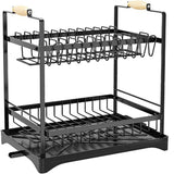 CARLA HOME 2-Tier Large Dish Drying Rack with Drainboard, Utensil Holder, Glass Hooks & Cutlery LSB-36211