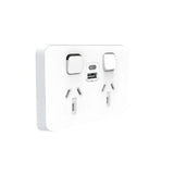 Clipsal GPO Switched Outlet Flush Mount 2 Gang 10A 250V Horizontal 1 Extra Switchx2 USB Charger A V1202-V1-CLI3025USBACVW