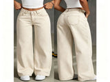 Khaki Size 3XL Plus Size Loose Straight Jeans V1221-XM-LB6650-GM177