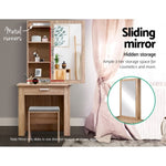 Artiss Dressing Table Stool Set Sliding Mirror Oak Demi FURNI-N-DRESS01-WD-AB