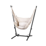 Gardeon Hammock Chair Outdoor Camping Hanging with Stand Cream HM-CHAIR-PILLOW-CREAM-H