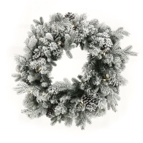 Christmas Wreath with Lights - 61cm Snowy Dorchester 112_NATSD61