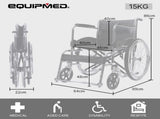 Equipmed Folding Manual Wheelchair Self Propelled, 24" Rear Wheels, Chrome Steel Frame, 46cm Wide V219-HELWLCEQ1EKA