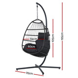 Gardeon Outdoor Egg Swing Chair Hanging Chair Wicker Rope Pod Stand Foldable Grey HM-EGG-ROPE-XD-GREY