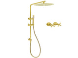 WELS Brushed Gold Twin Shower Large Round 12" Rain Head Metal Handheld Silde Wall Rail New Luxury V1233-S4902ABGSS019CBGKSR112GKCR201BG