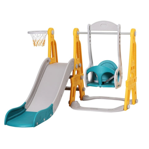 Keezi Kids Slide Swing Set Basketball Outdoor Toys Adjustable Height 140cm Green KPS-SLIDE-SWING-YE