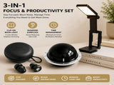 Black 3-in-1 Focus & Productivity Set Magnetic Mechanical Timer, Noise-Reducing Earplugs & V888-ELOSUNG54286