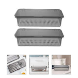 3-Piece Grey Plastic Spoon and Chopstick Organizer Tray with Lid for Kitchen Drawer Storage and V1366-AZ2-W-23732