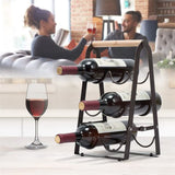Rustic 6-Bottle Foldable Wine Rack - Metal Countertop Holder with Wooden Handle V888-ELOSUNG38264