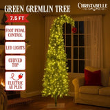 Christabelle 7.5ft Christmas Gremlin Tree Curved Top Red Bauble Green White LED Lights 112_HZG75