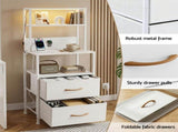 Artiss Bedside Table Tall Nightstand with Charging Station Drawers LED White FUR-V-BS01-LED-WH