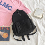 Aesthetic Black School Backpack with Cute Bear Plushie and Pin Large Capacity Nylon Laptop Daypack V888-ELOSUNG41093