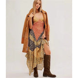 Women Y2k Floral Smocked Maxi Dress Shoulder Tiered Ruffle Midi Sun Dress Boho Casual Beach Long V1366-AZ2-W-14467