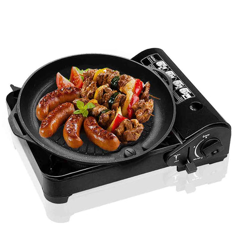 Portable Butane Stove Gas Burner Black with Korean BBQ Stone Pot GASBURNERBLACKWITHSTONEPOT