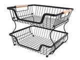 2 Tier Fruit Basket for Kitchen Counter Countertop Metal Bread Basket with Wooden Handle for V1294-YM0901-3118250201611