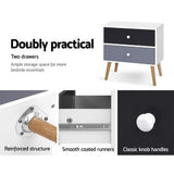 Artiss Bedside Table 2 Drawers - BONDS White FURNI-E-SCAN-BS03-WHBK
