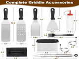 15-Piece Stainless Steel BBQ Griddle Tools and 3-Row Grill Cleaning Wire Brush Set, Portable Outdoor V888-ELOSUNG52322