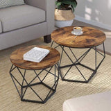 VASAGLE Set of 2 Rustic Brown and Black Coffee Tables with Robust Steel Frame V227-9101101035472