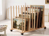 Artiss Art Drying & Storage Rack with Caster Wheels, Solid Wood Adjustable Slots Rack for Drawing ASR-ADJ-9H-LW