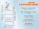 Dock Ladder, Flip-Up 5 Steps, 350 lbs Load Capacity, Aluminum Alloy Pontoon Boat Ladder with 2'' V952-MTZTSFSJFHXJD7UOHV0