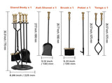 Fireplace Tool Set, 5 PCS Tool Set and Holder with Five-Prong Stand, Tongs, Ash Shovel, Brush, V952-BLGJTJ5JTWZGPZ6MX001V0