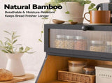 Artiss Bamboo Bread Box 2-Tier Kitchen Countertop Storage 40cm Black BBX-2T-WIN-BK