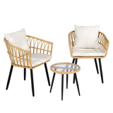 Gardeon 3PC Outdoor Bistro Set Patio Furniture Lounge Setting Table and Chairs Natural ODF-RATTAN-3STL-NTL
