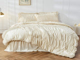 Wrinkle Textured Bedding Set - 3 Piece Quilt Cover and Pillowcase Set - Beige Bohemian Style V888-ELOSUNG54958-12