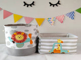 Kids Toy Storage Basket With 3D Lion, Foldable Cotton Canvas Laundry Hamper With Drawstring And V1237-ZY-807-073