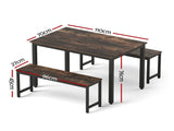 Artiss Dining Table and Chairs Set 3PCS Kitchen Metal Desk Bench Dark Walnut MO-DIN-SET-01-BKBR-AB