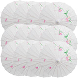12x PARASOL UMBRELLA Chinese Japanese Bamboo Flower Pattern 80cm Large BULK - White V563-BR-12PARUMBRLA-WHT