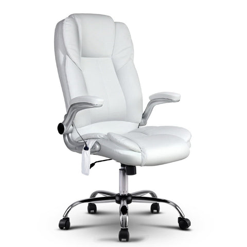 Artiss 8 Point Massage Office Chair PU Leather White MOC-1223-WH