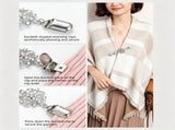7-piece Women Reversible Plaid Poncho Set - Faux Cashmere Cape Wrap with 6 Vintage Sweater V888-ELOSUNG53117