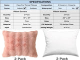 Faux Fur Plush Pillow with Inserts Set of 2, Soft 18" x 18" Decorative Throw Pillows, Square Boho V1258-DP02-C-3202