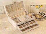 White Large Lockable Jewellery Box with 3 Drawers PU Leather Jewellery Organiser Case for Rings V888-ELOSUNG54212