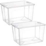 2x 82 Litre Modular Clear Foldable Storage Box with Lid Plastic Tub Collapsible V563-75201-2X