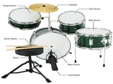 Karrera Mini 4-Piece Children Drum Kit Set Wooden with 2 Toms Bass Pedal Snare Stool Metallic G 4PC-DRUM-GN