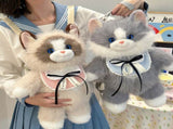 Black Adorable Plush Cat Backpack - Soft Furry Doll Bag with Zipper Compartment for Girls and Women V888-ELOSUNG36722